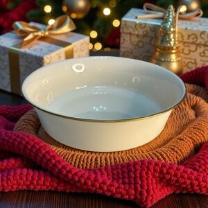 Vintage Lenox Eternal Ivory Bone China Serving Bowl 24K Gold Trim 9.1” Across